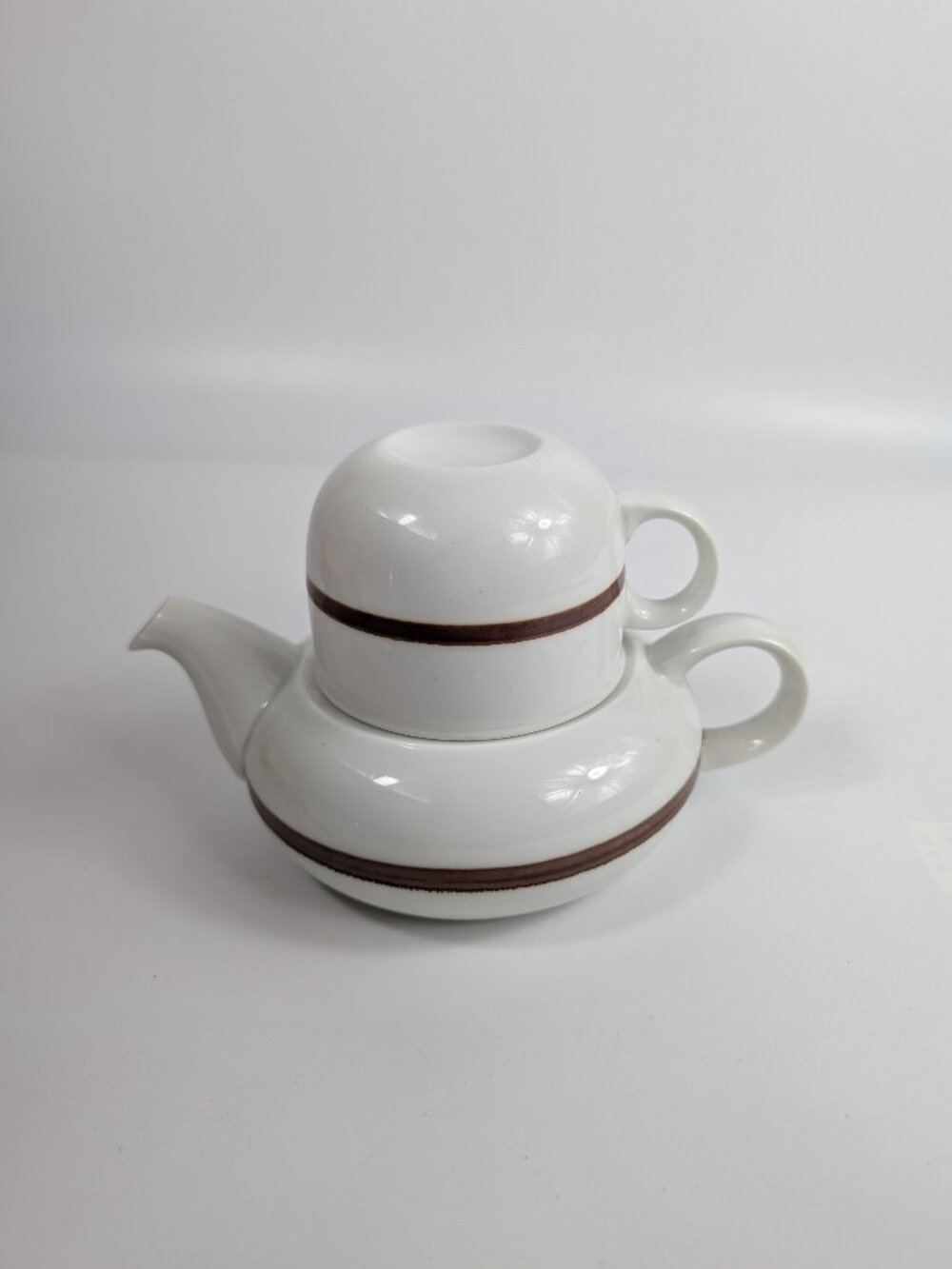 Bing & Grondahl B&G Tea-For-One Porcelain Set #653 Denmark Pot  Cup Brown Stripe